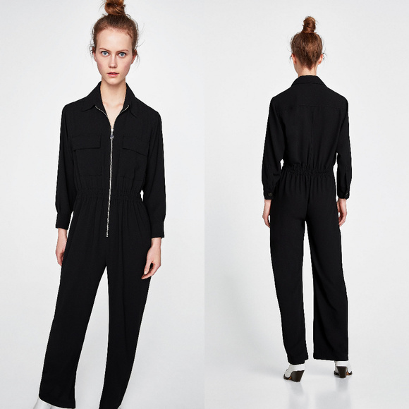 black jumpsuit with zipper in front